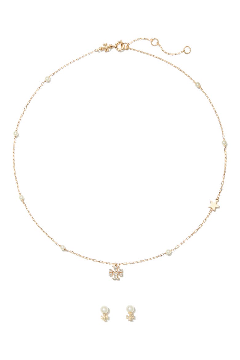 Moondance Necklace & Stud Earrings Set, Main, color, TORY GOLD / CREAM / CRYSTAL