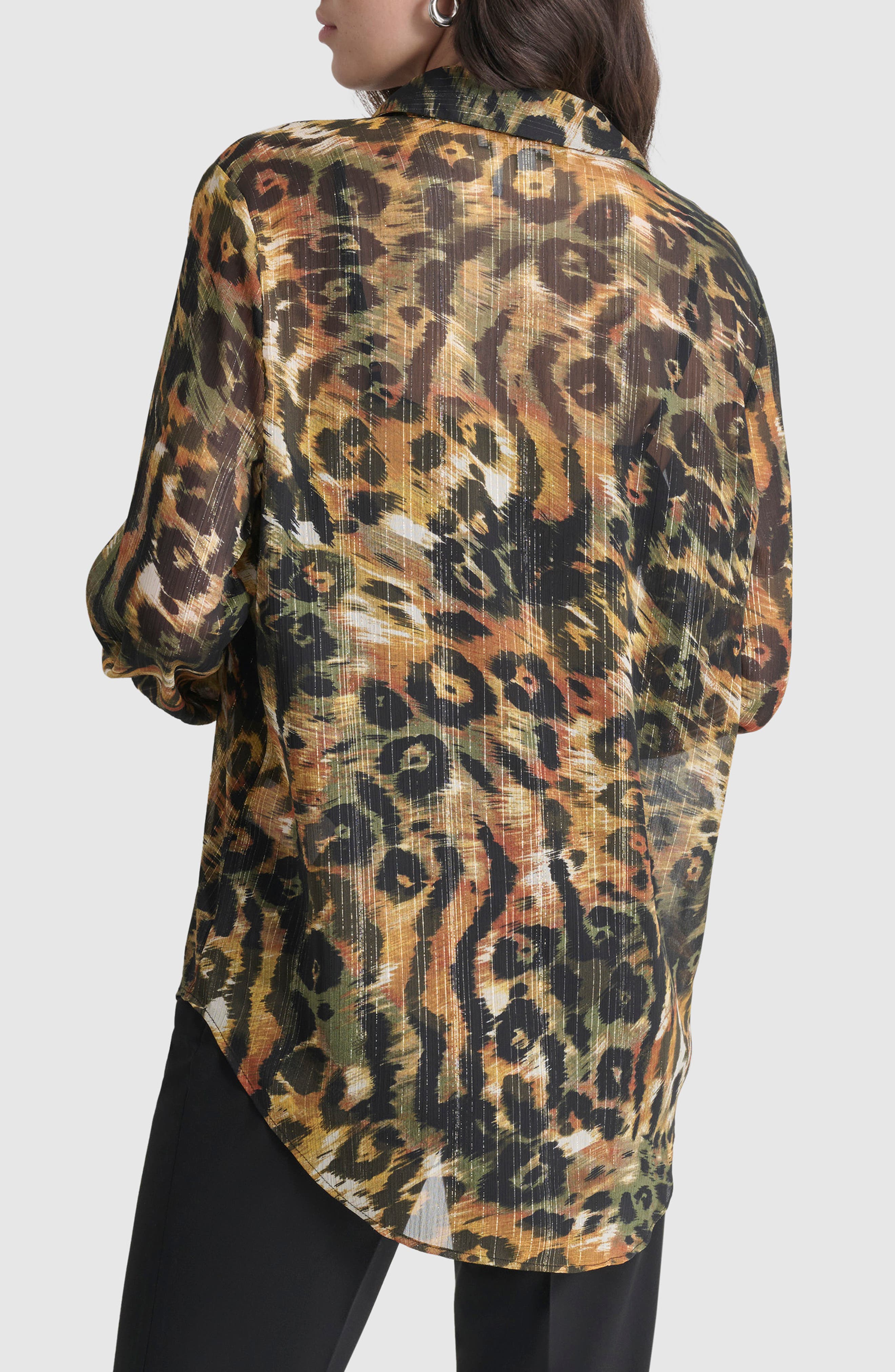 Metallic Animal Print Button-Up Shirt - image 2