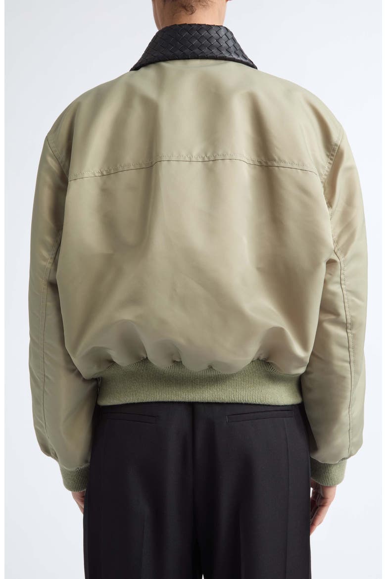 Intrecciato Leather Collar Nylon Bomber Jacket, Alternate, color, 3167 TARRAGON