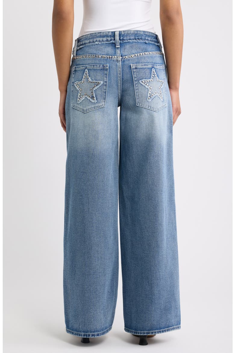 Studded Star Pocket High Waist Wide Leg Jeans, Alternate, color, 08C - LIGHT MEDIUM