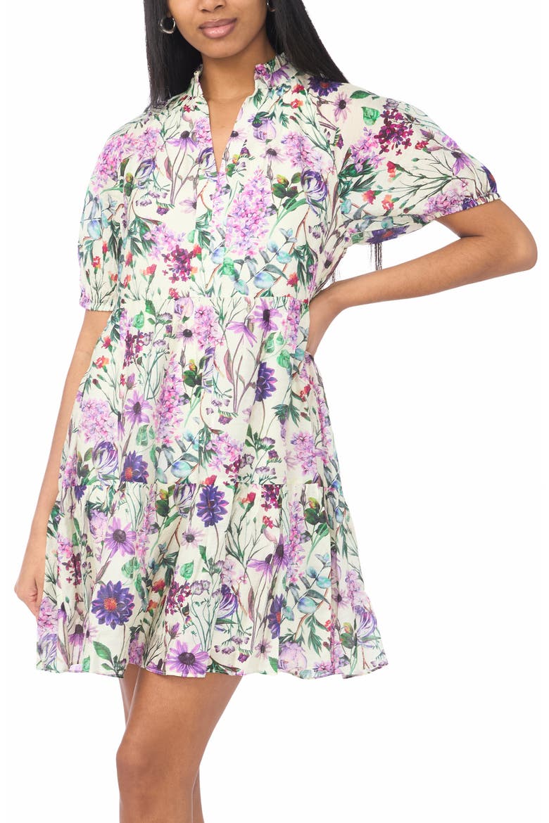 Puff Sleeve Tiered Babydoll Dress, Alternate, color, CREAM/ MULTI