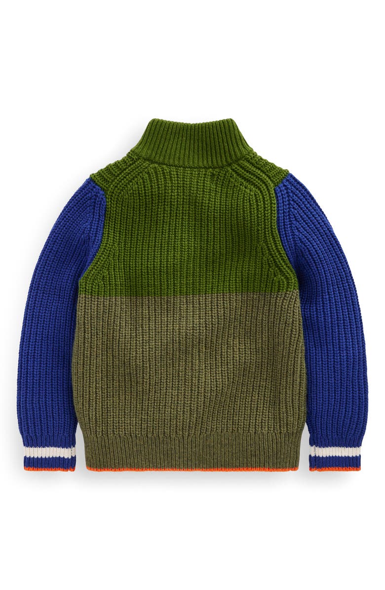 Boden Kids' Chunky Colorblock Zip-Up Cardigan, Alternate, color, Broccoli Green