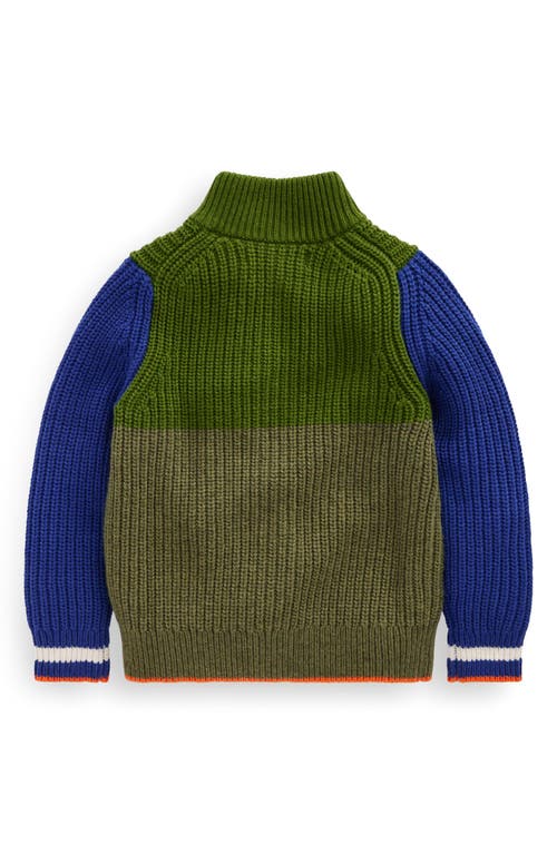 Boden Kids' Chunky Colorblock Zip-up Cardigan In Green