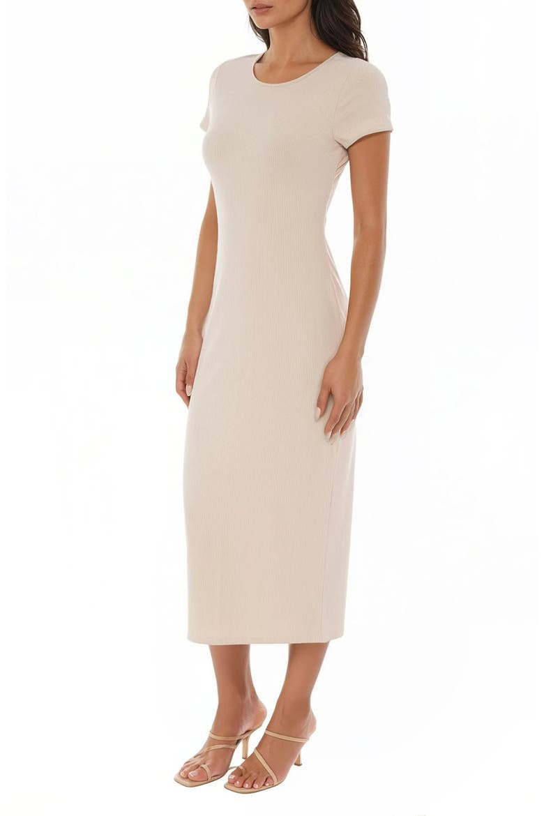 Short Sleeve Ribbed Midi Dress, Alternate, color, TAUPE