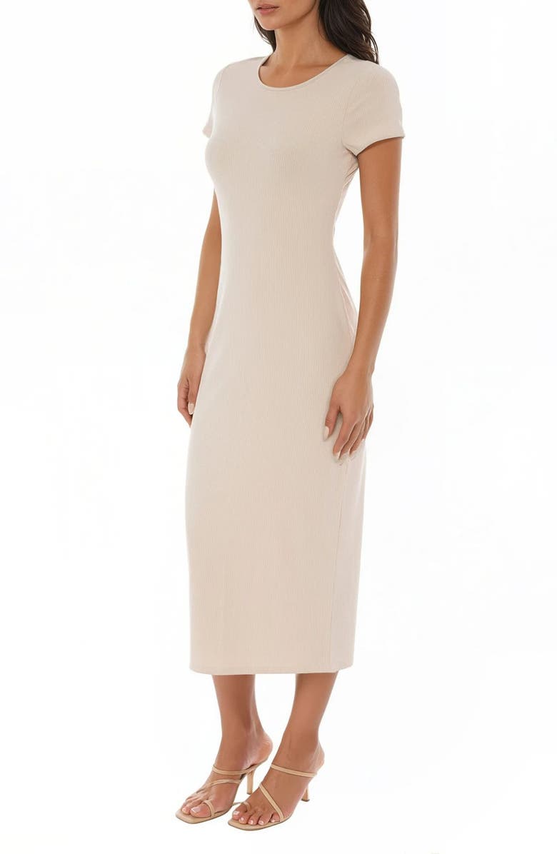 bebe Short Sleeve Ribbed Midi Dress, Alternate, color, Taupe