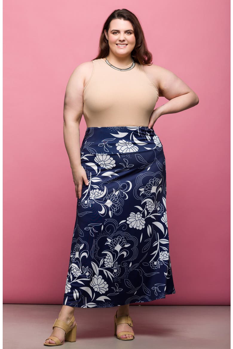 Pull-On Maxi Skirt, Alternate, color, NAVY MULTI