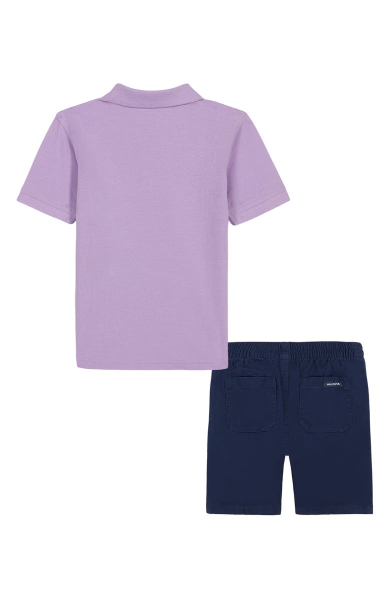 Nautica Short Sleeve Polo & Woven Shorts Set, Alternate, color, Violet Multi