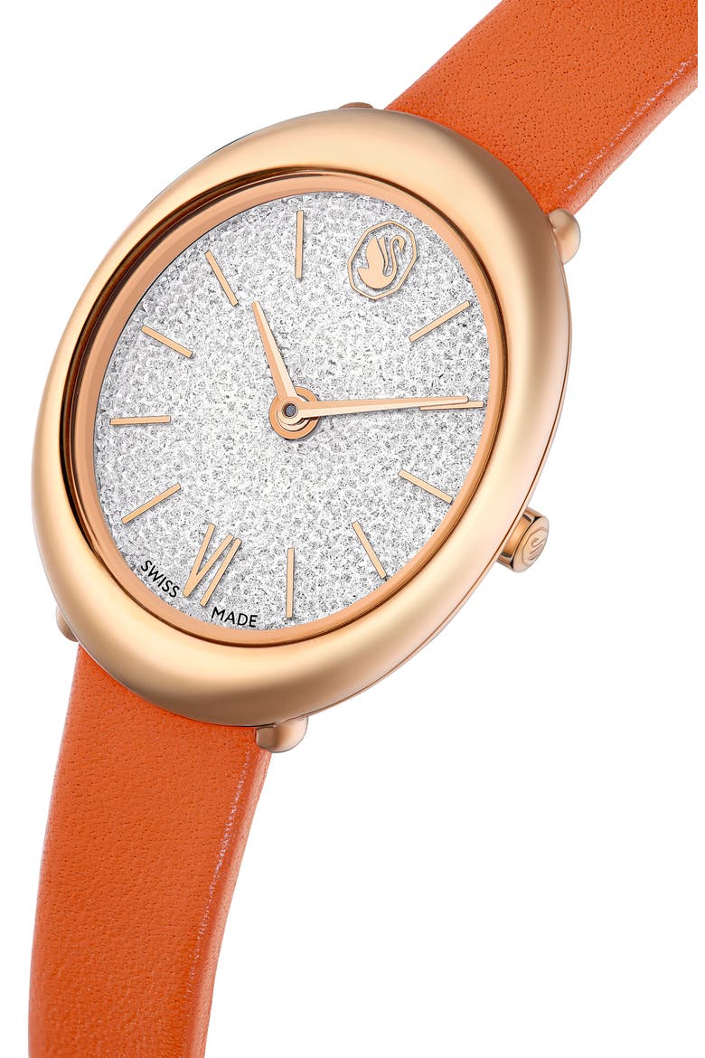 Imber Oval Leather Strap Watch, 24mm x 26.3mm, Alternate, color, ORANGE