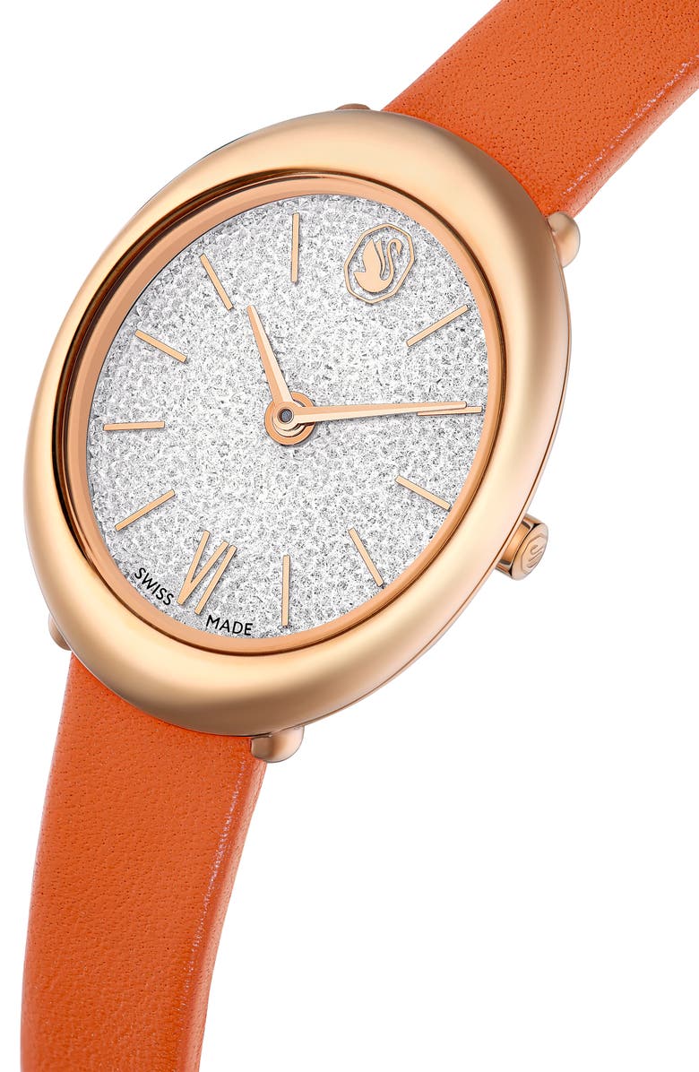 Swarovski Imber Oval Leather Strap Watch, 24mm x 26.3mm, Alternate, color, Orange
