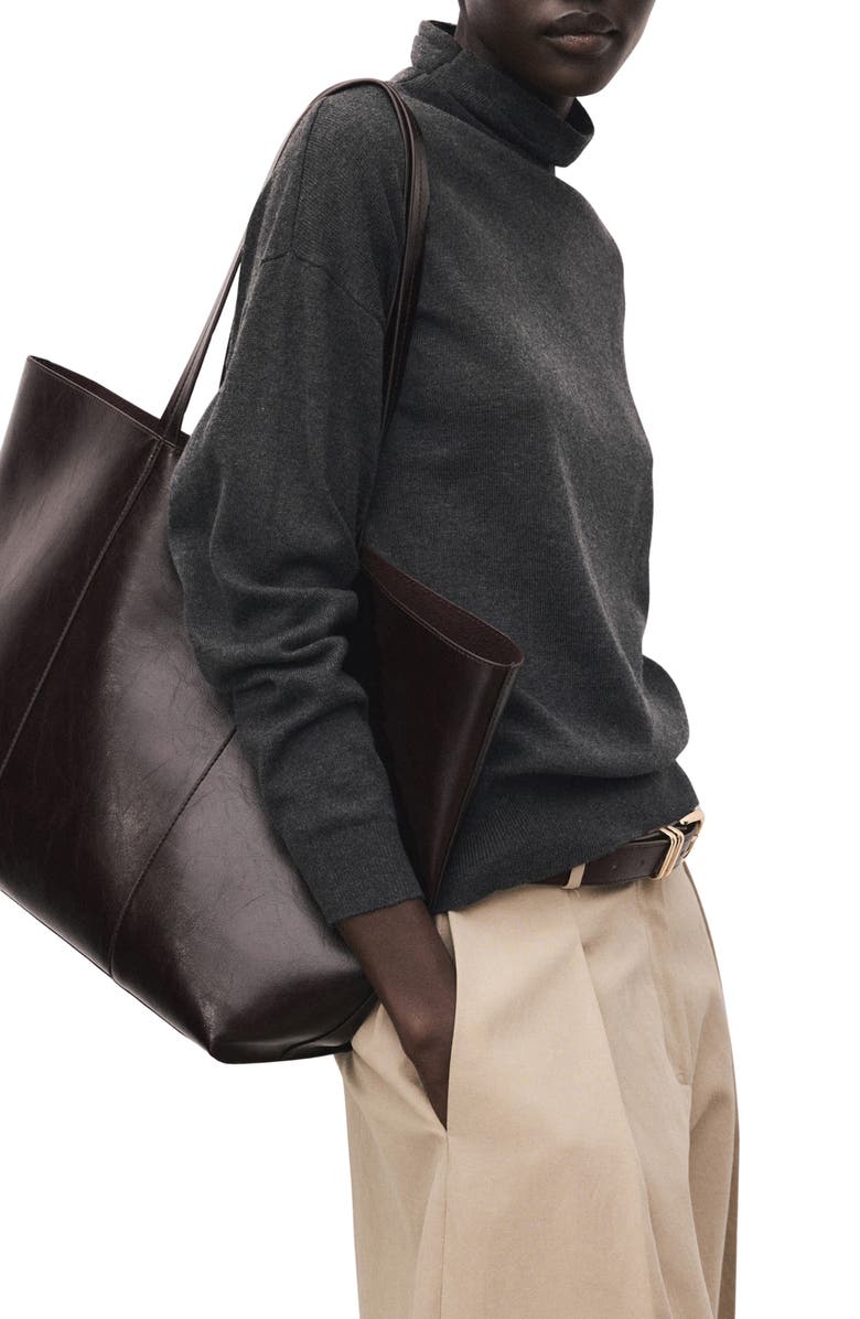 MANGO Draped Turtleneck Sweater, Alternate, color, Charcoal