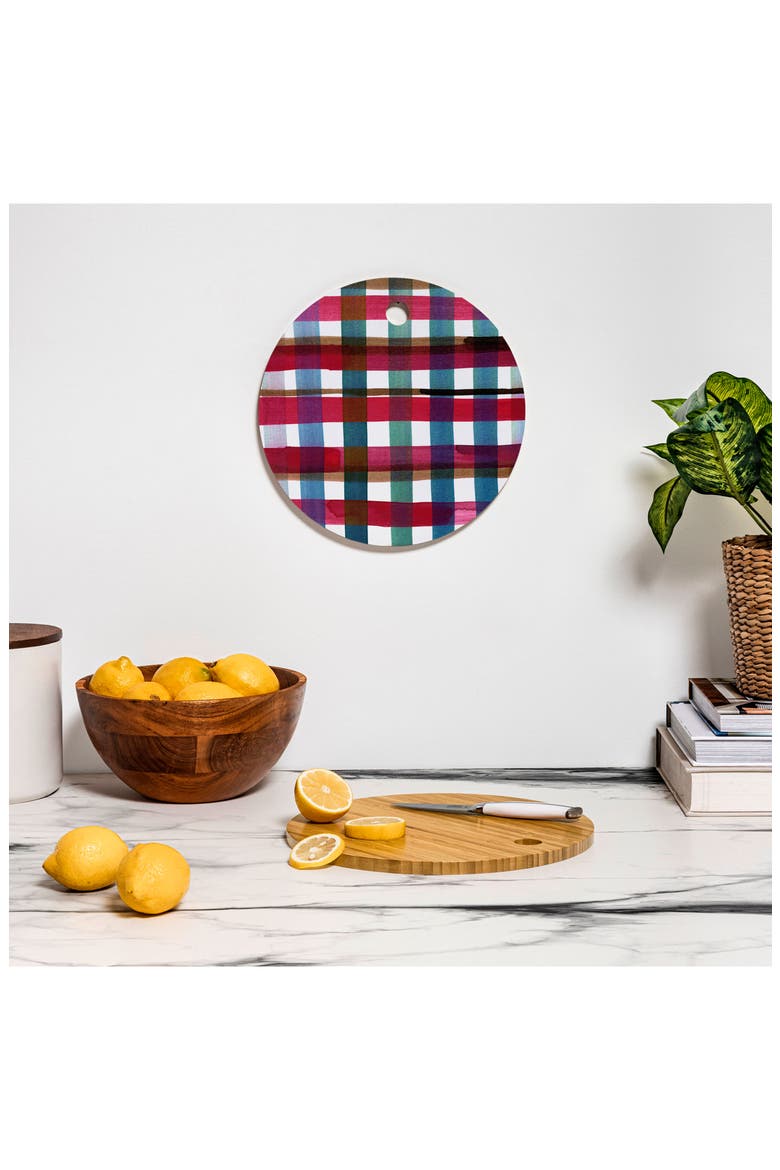 Modern Christmas Plaid Round Cutting Board, Alternate, color, RED