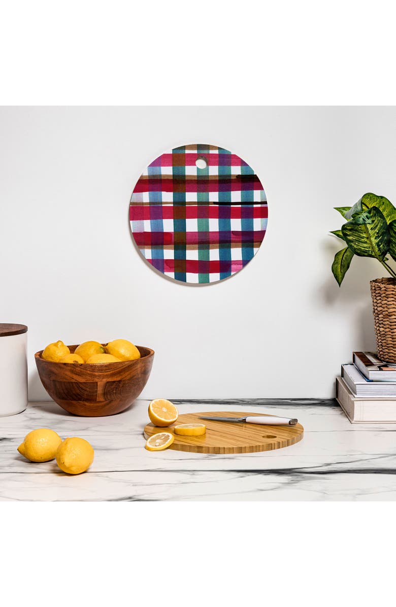 Deny Designs Modern Christmas Plaid Round Cutting Board, Alternate, color, Red