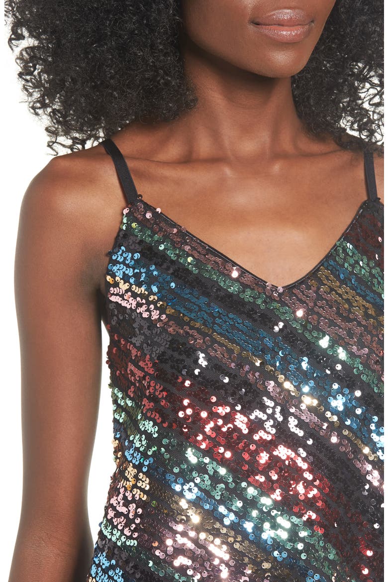 V-Neck Sequin Stripe Minidress, Alternate, color, BLACK MULTI SEQUIN