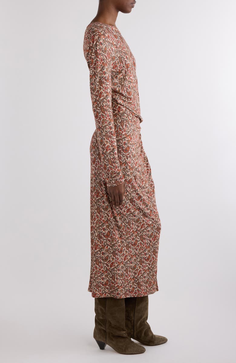 Isabel Marant Étoile Jelina Ruched Long Sleeve Maxi Dress, Alternate, color, Rust