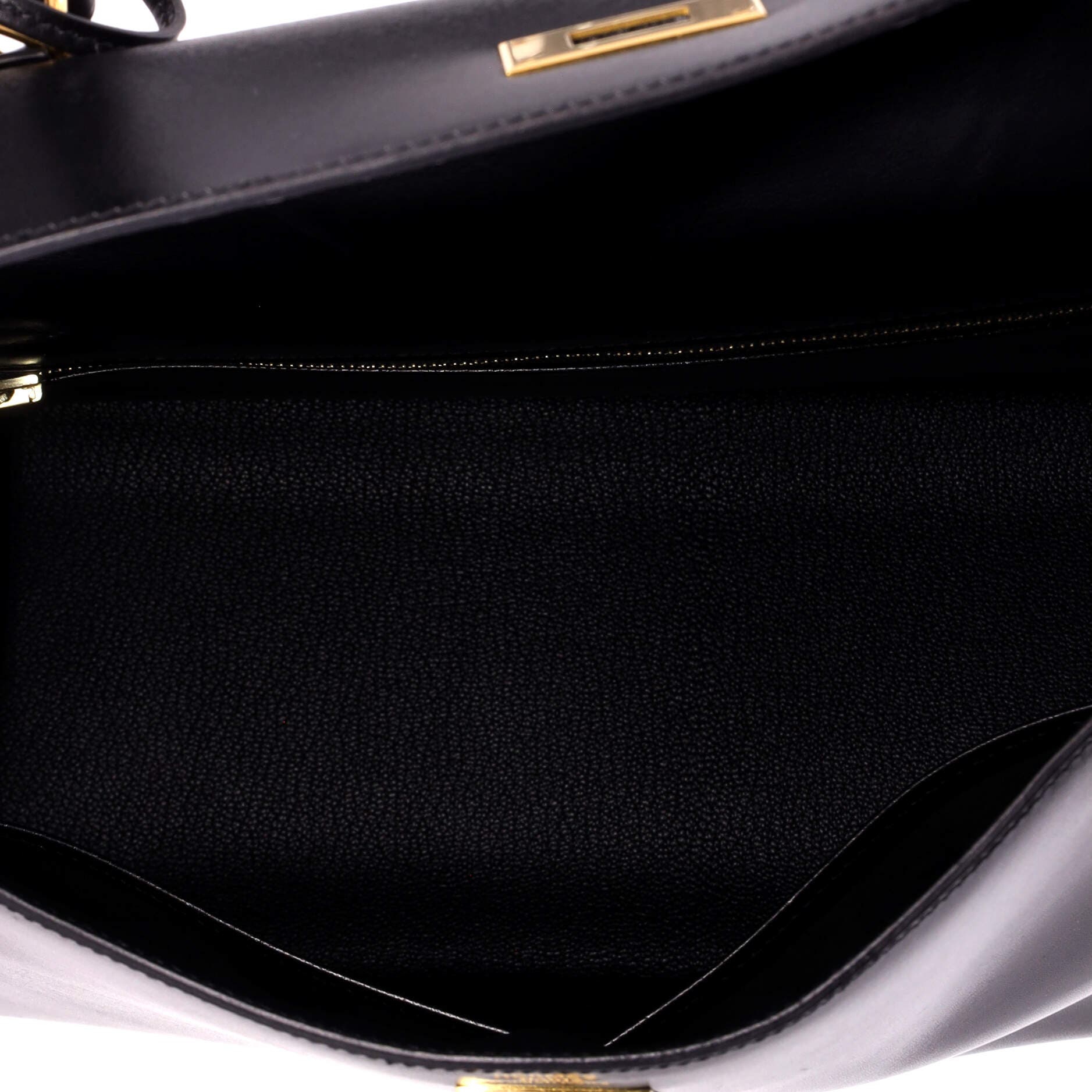 Pre-Owned Hermes Kelly Handbag Black Box Calf with Gold Hardware 32, Alternate, color, Noir