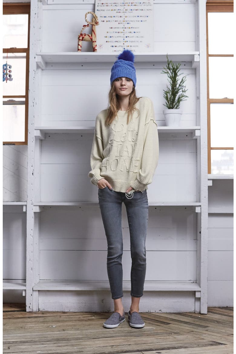 Cable Knit Pompom Beanie, Alternate, color, JANE BLUE