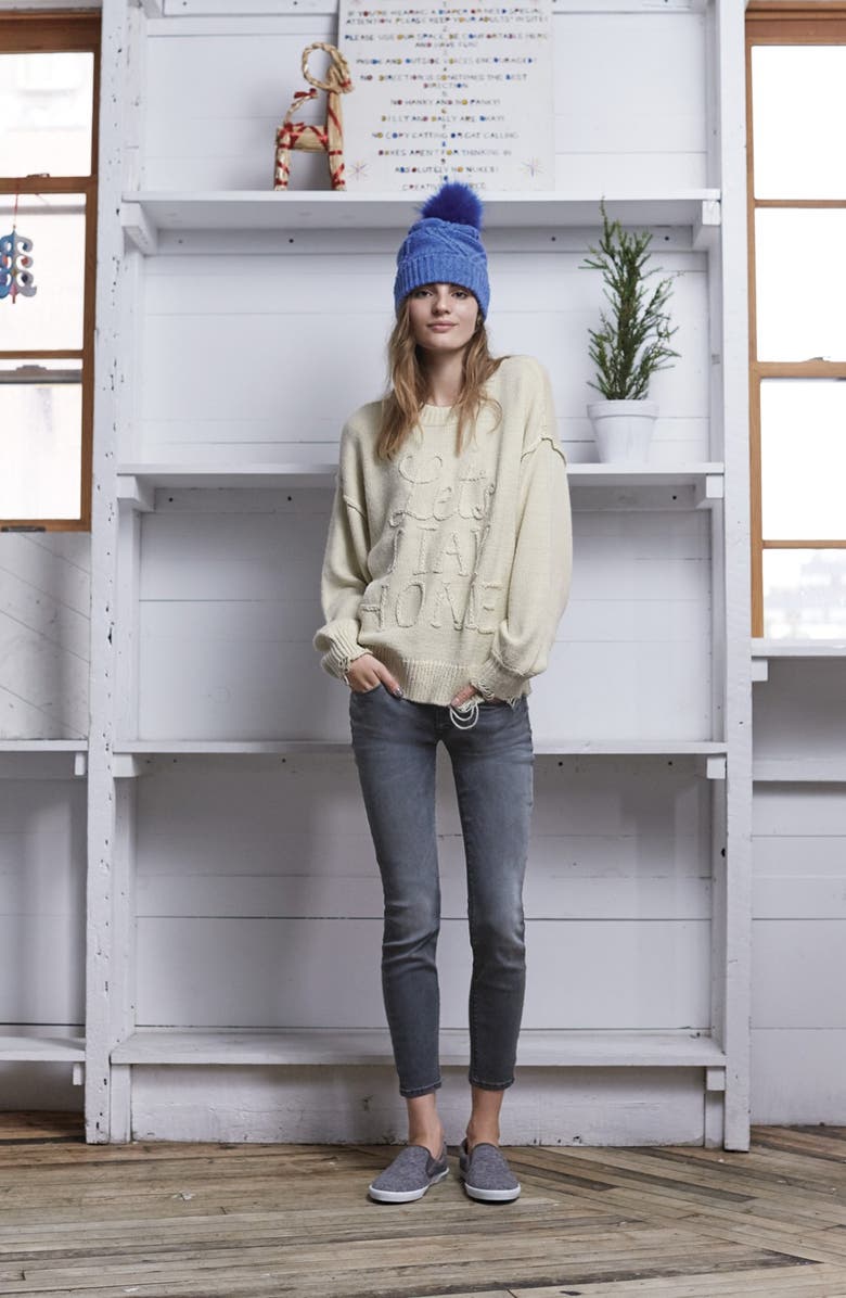 Wildfox Cable Knit Pompom Beanie, Alternate, color, 