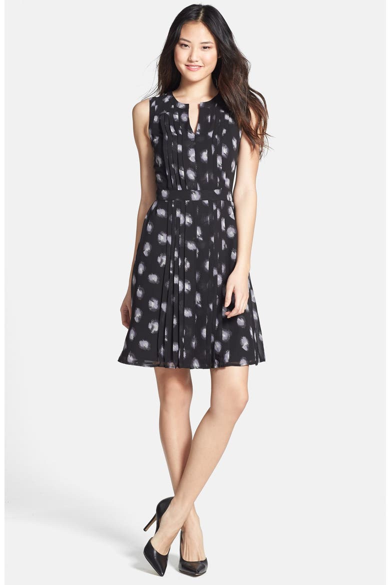 Pleated Fit & Flare Dress, Main, color, BLACK/ GREY ANIMAL