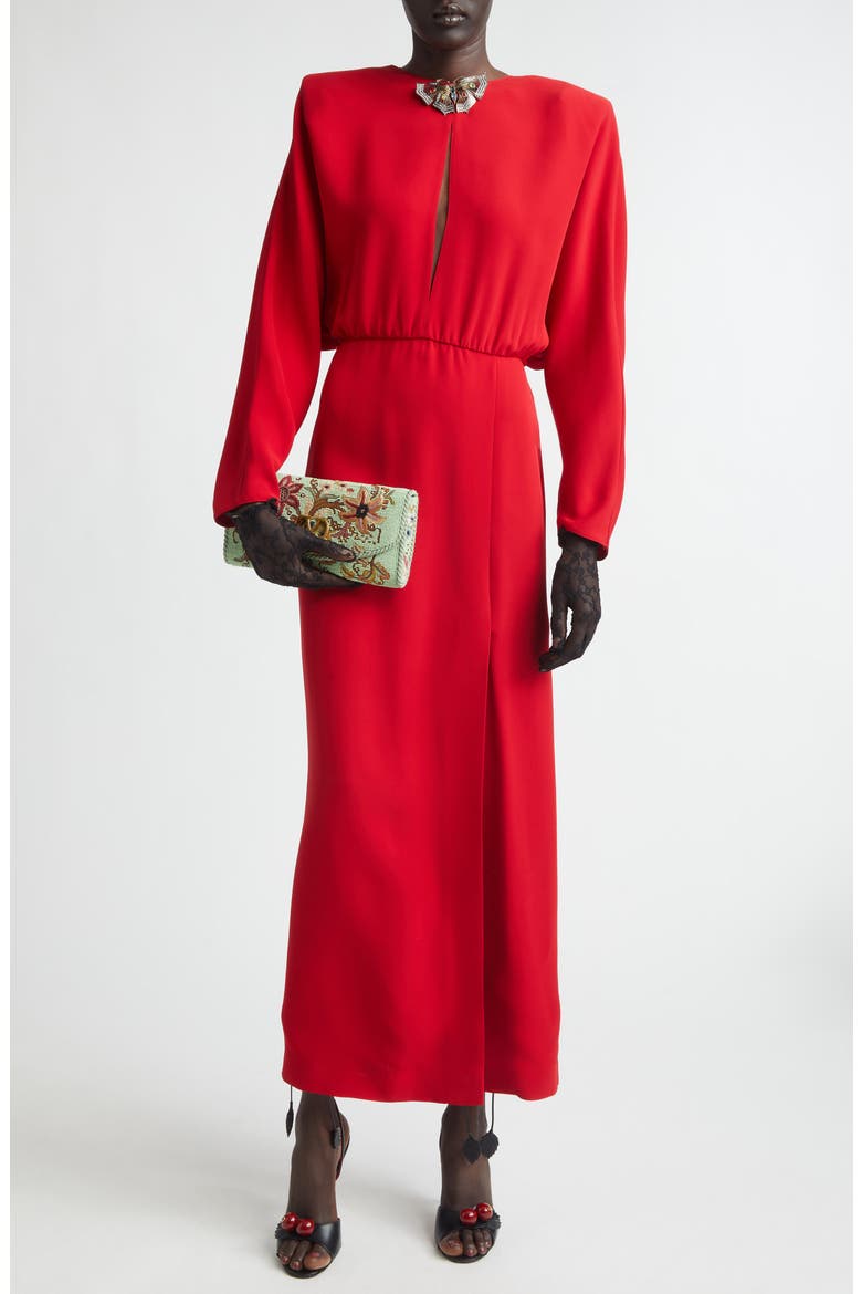 Donna Long Sleeve Blouson Silk Cady Couture Dress, Alternate, color, RED