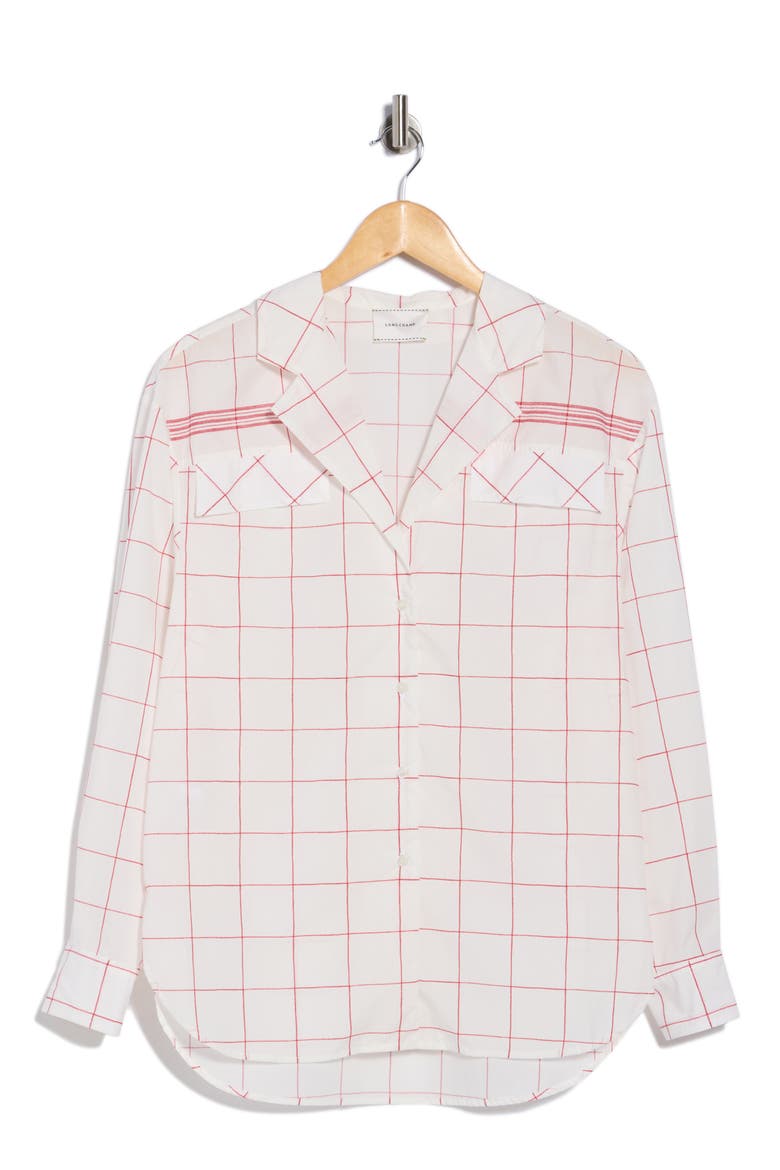 Windowpane Print Long Sleeve Button-Up Shirt, Alternate, color, WHITE/ RED