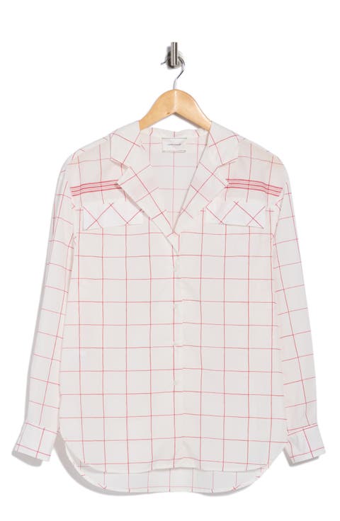 Windowpane Print Long Sleeve Button-Up Shirt