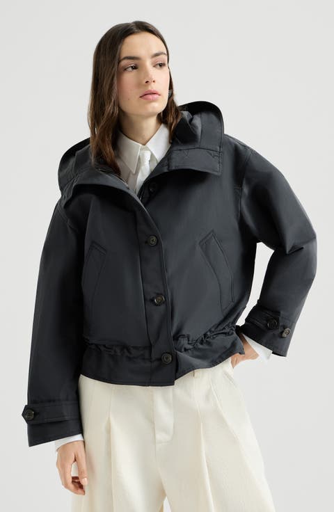 Taffeta outerwear jacket with monili