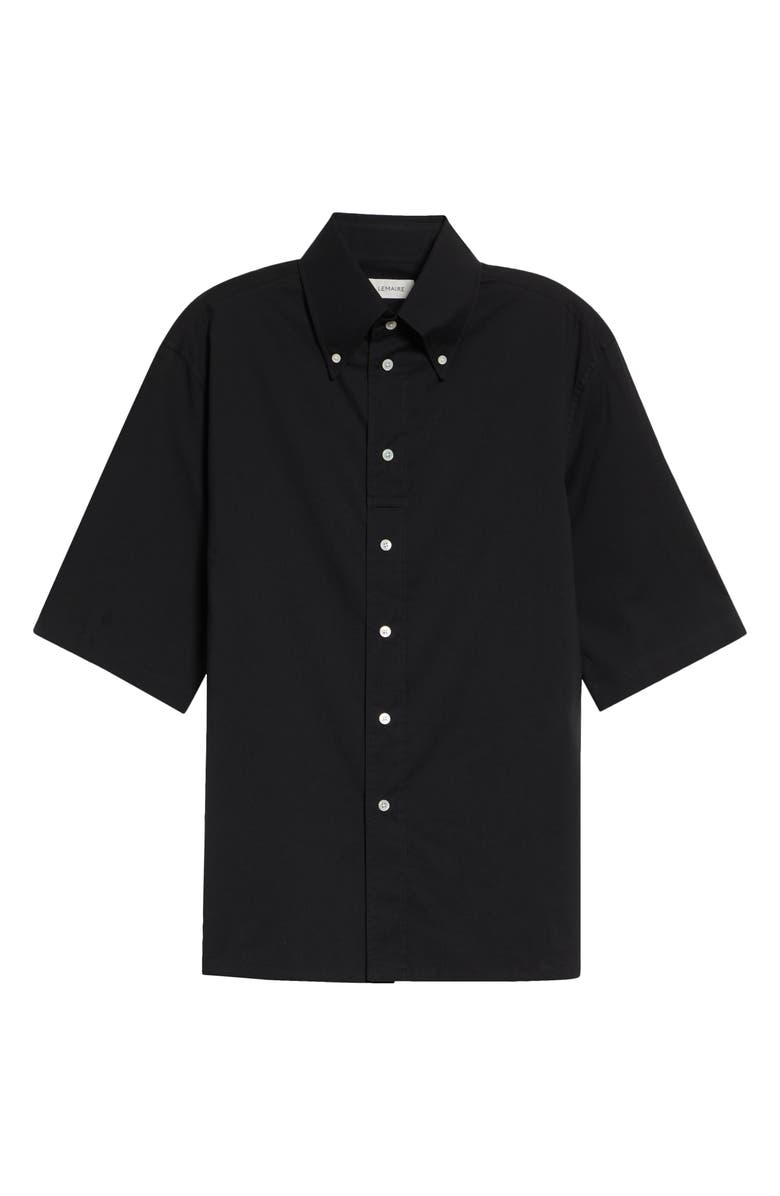 Lemaire Short Sleeve Cotton Muslin Button-Down Shirt, Main, color, Squid Ink