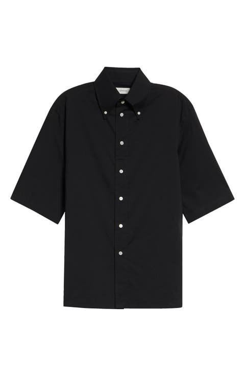 Short Sleeve Cotton Muslin Button-Down Shirt