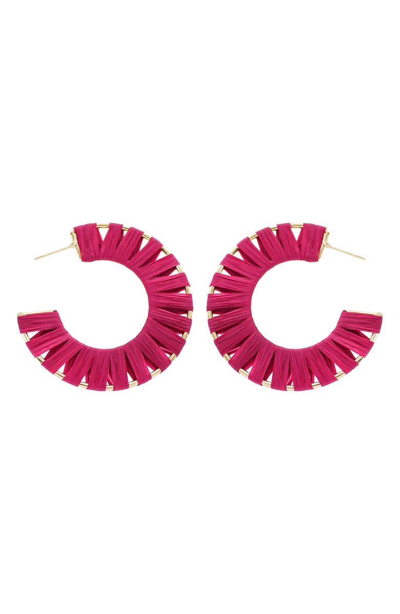 Panacea Raffia Wrapped Hoop Earrings, Main, color, Pink