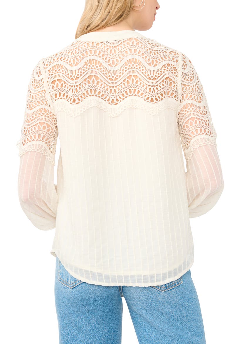 Lace Trim Stripe Pintuck Top, Alternate, color, NEW IVORY