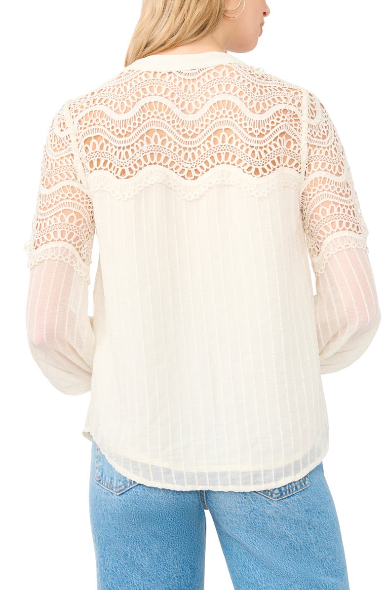 Vince Camuto Lace Trim Stripe Pintuck Top, Alternate, color, New Ivory