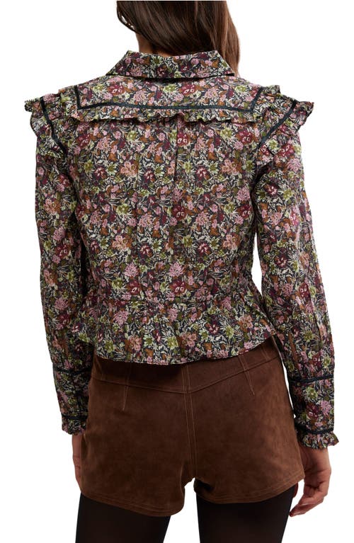 Free People Daybreak Floral Print Long Sleeve Shirt In Black Combo