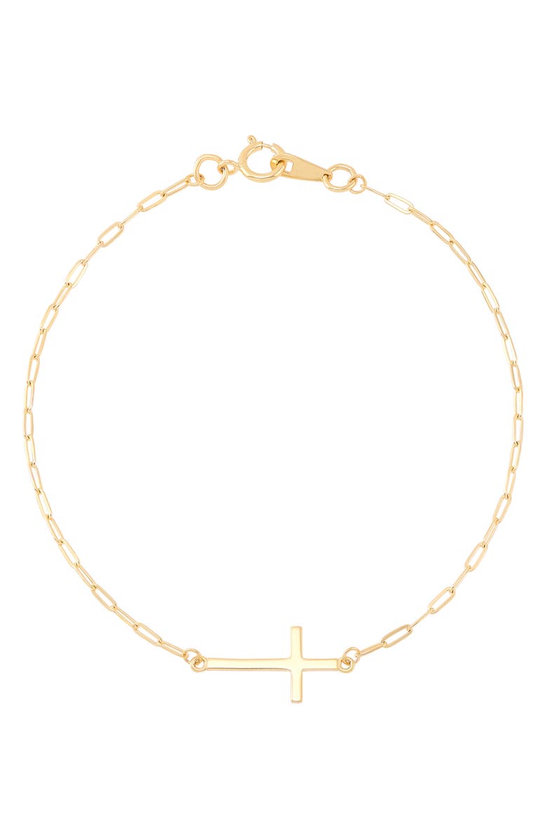 Frankie & Zoe Side Cross Paper Clip Bracelet, Main, color, Yellow Gold