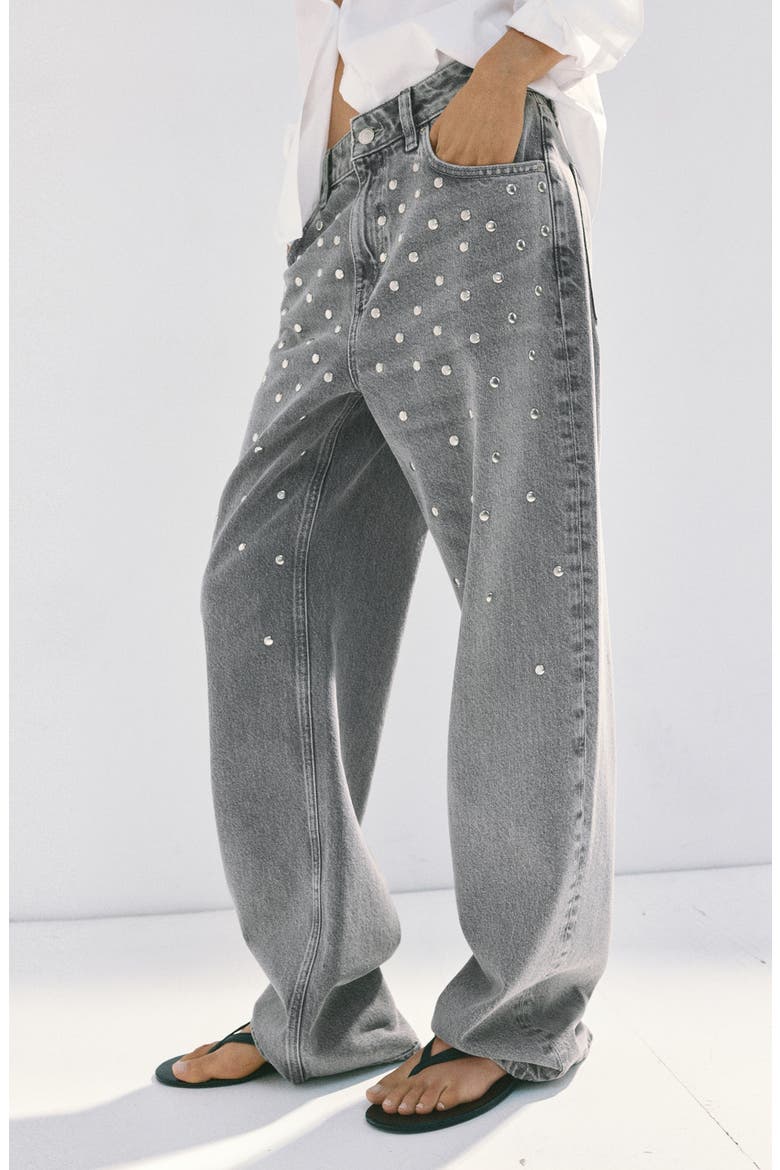 Studded Straight Leg Jeans, Alternate, color, DENIM GREY
