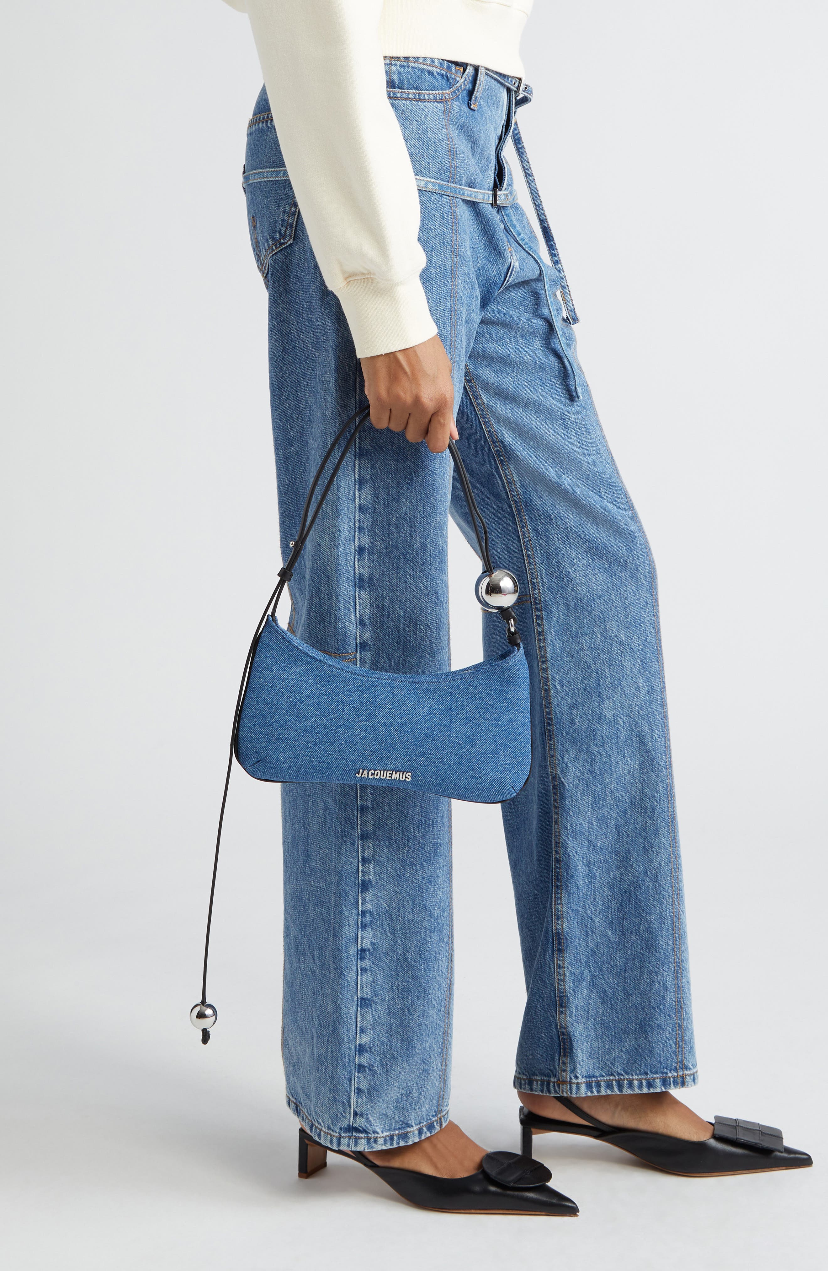 Jacquemus Le Bisou Perle Denim Shoulder Bag, Alternate, color, 