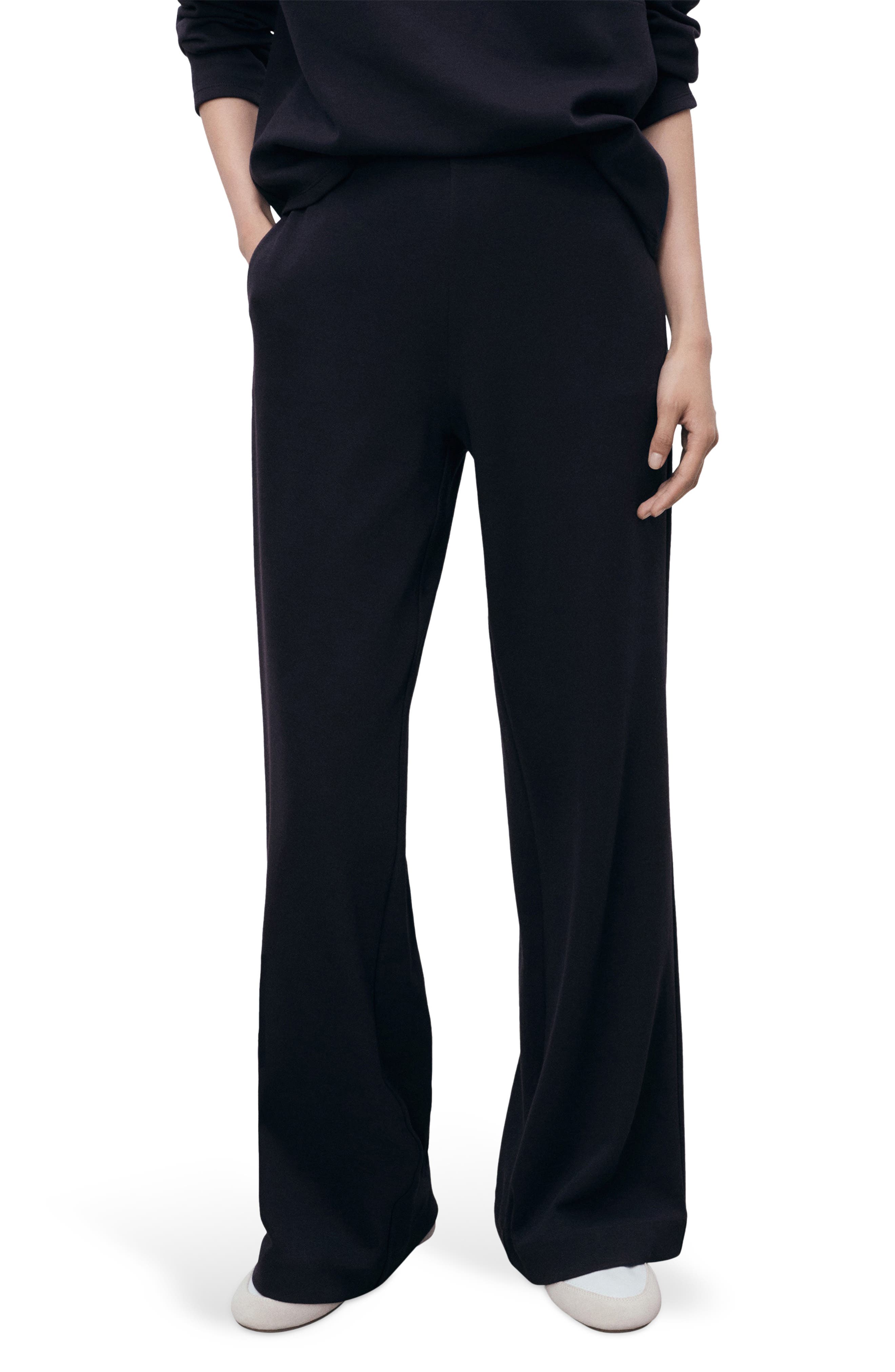 MANGO Cotton Blend Pull-On Wide Leg Pants