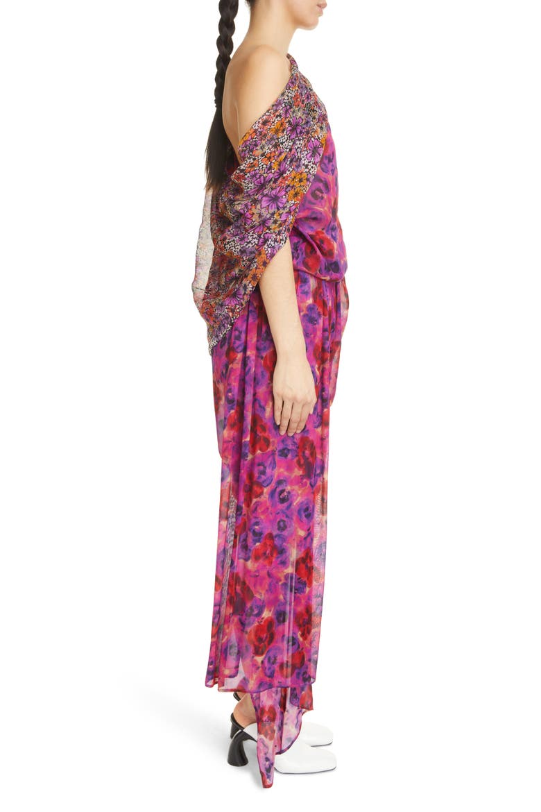 Devora Mixed Floral Print Asymmetric Minidress, Alternate, color, FUCHSIA 304