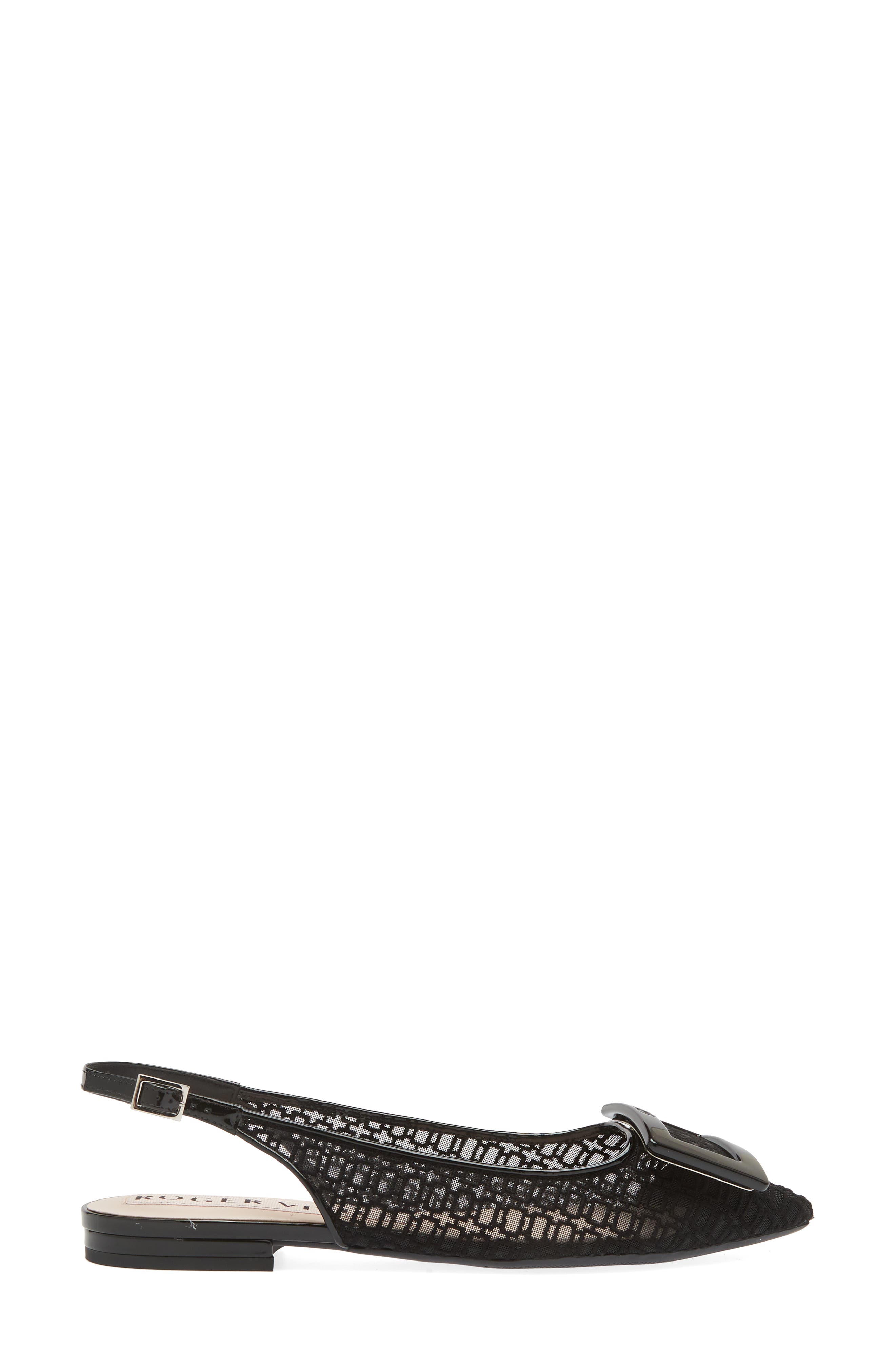 Roger Vivier Gommettine Embroidered Mesh Pointed Toe Slingback Flat, Alternate, color, 