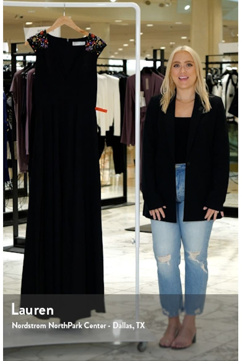Beaded Cap Sleeve V Neck A Line Gown video