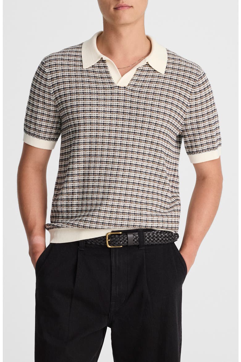 Plaid Johnny Collar Polo Sweater, Main, color, VINTAGE IVORY