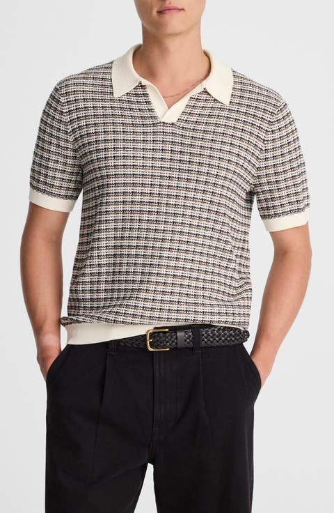 Plaid Johnny Collar Polo Sweater