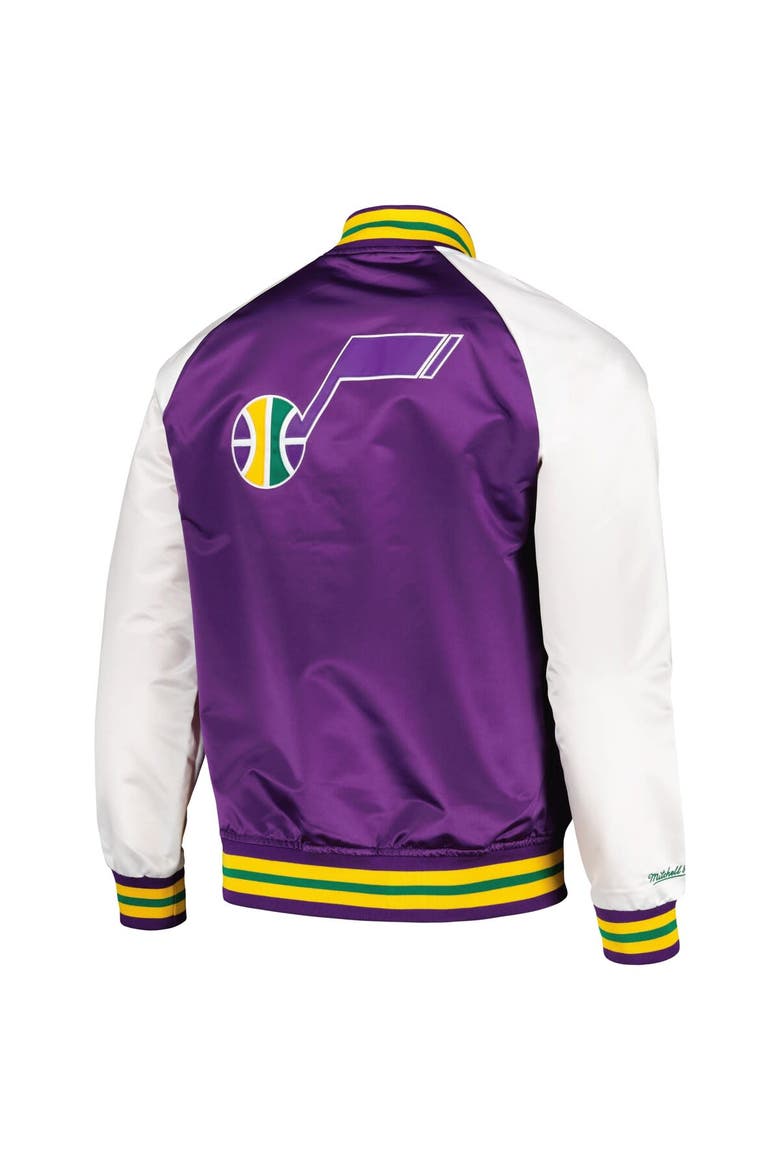 Men's Mitchell & Ness Purple Utah Jazz Double Clutch Satin Raglan Full-Snap Jacket, Alternate, color, Purple