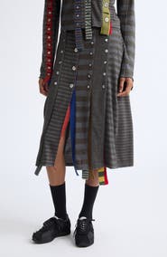 YanYan Mismatch Merino Wool Midi Skirt