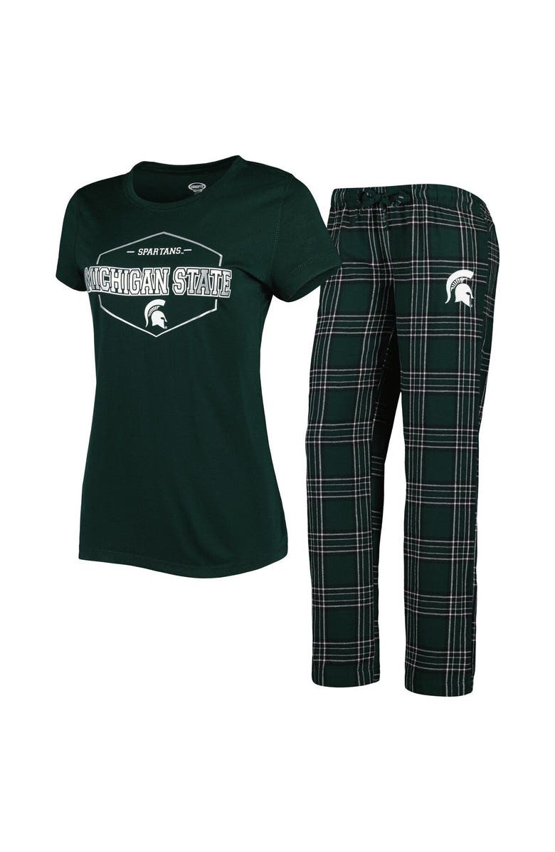 CONCEPTS SPORT Women's Concepts Sport Green/Black Michigan State Spartans Badge T-Shirt & Flannel Pants Sleep Set, Main, color, Green