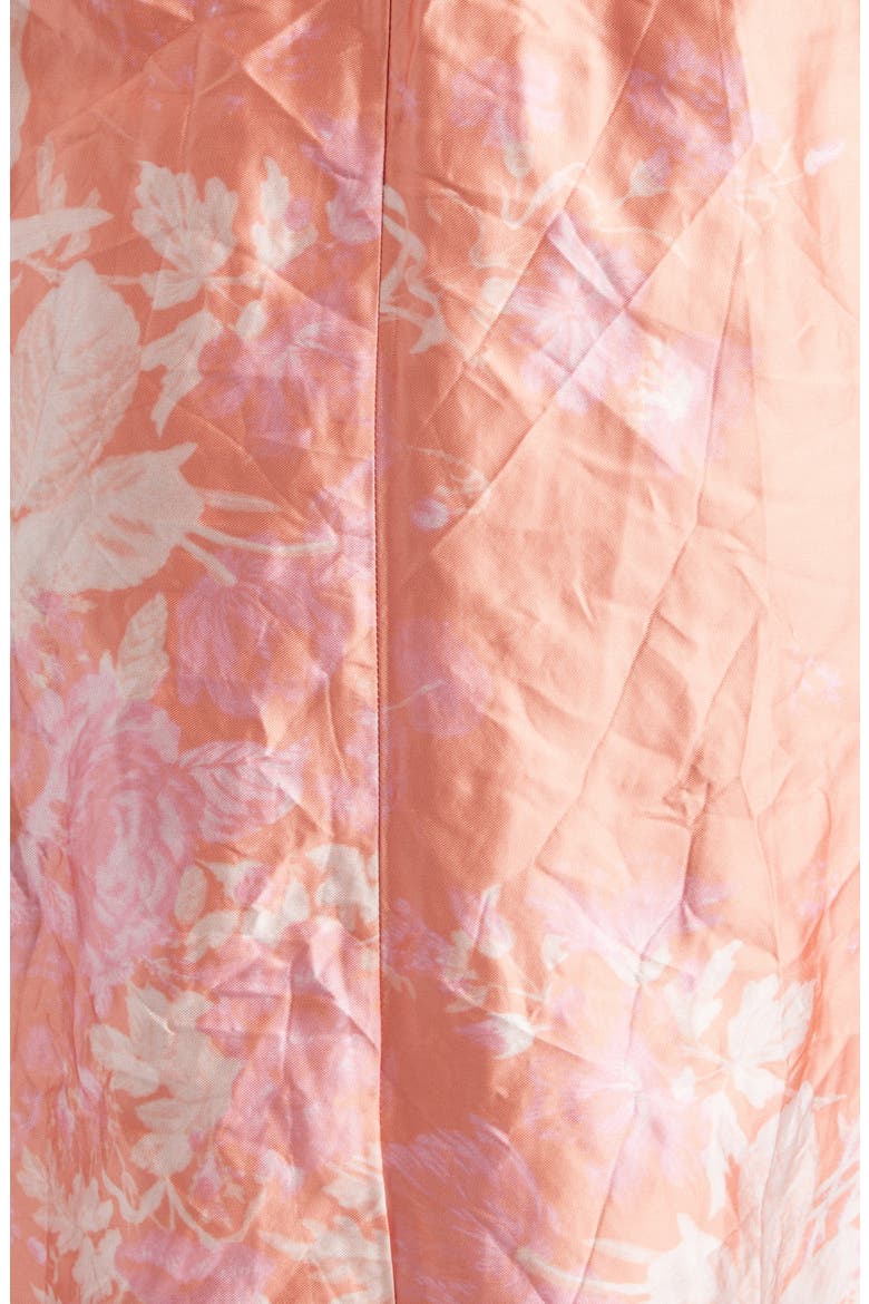 Floral Print Crushed Metallic Satin Gown, Alternate, color, ROSE BOUQUET PEACH PINK