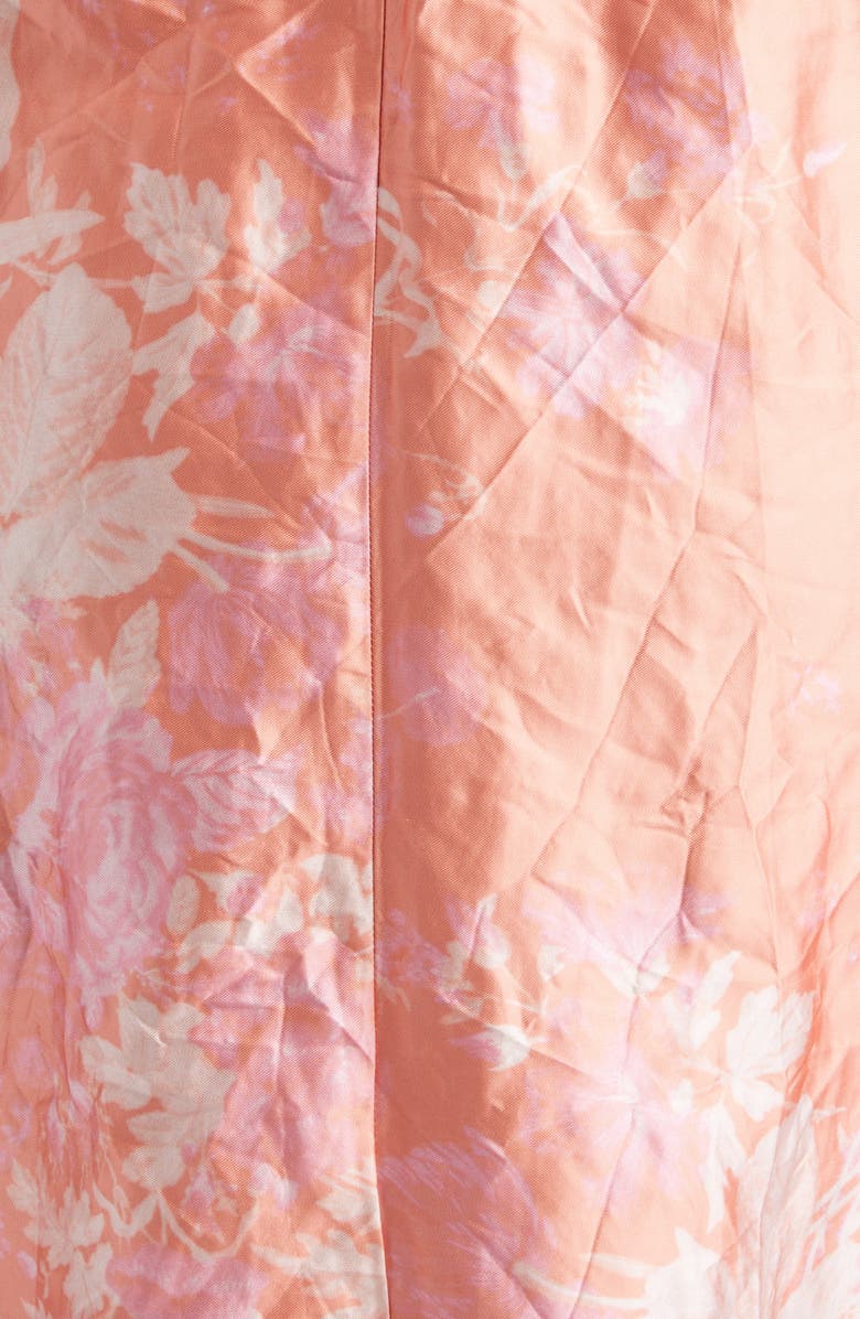 Erdem Floral Print Crushed Metallic Satin Gown, Alternate, color, Rose Bouquet Peach Pink