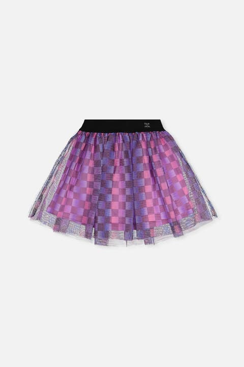 Checkered Mesh A-Line Skirt