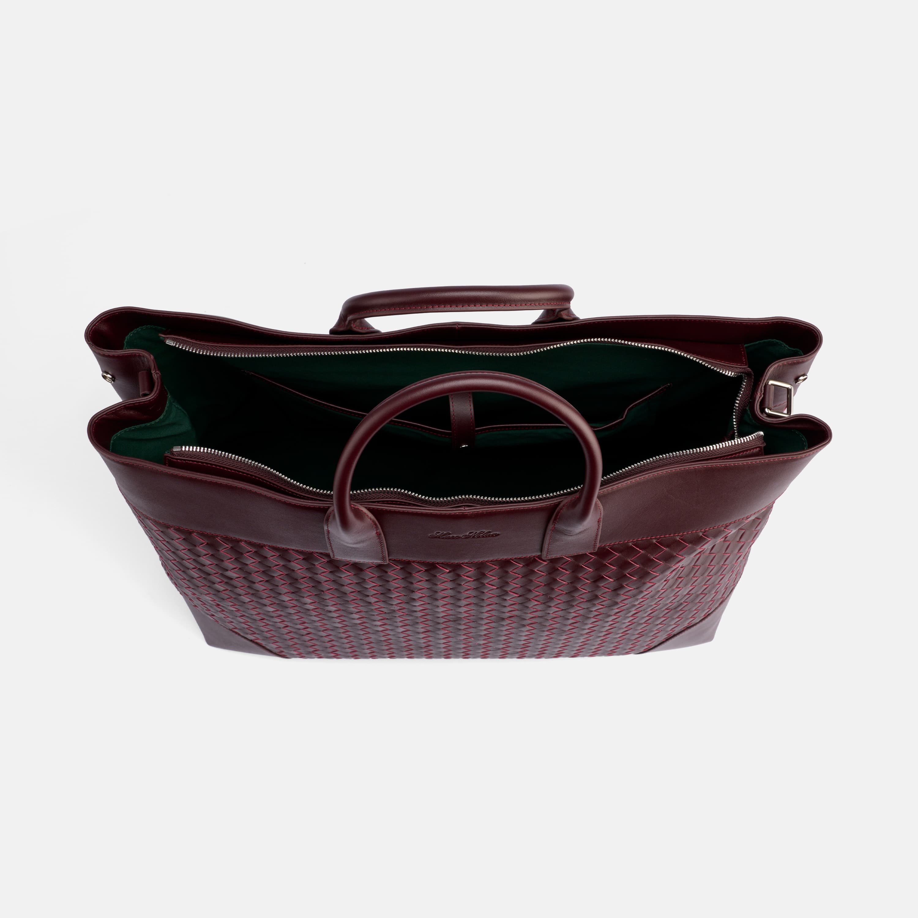 Large Woven Calfskin Leather Weekender, Alternate, color, Oxblood