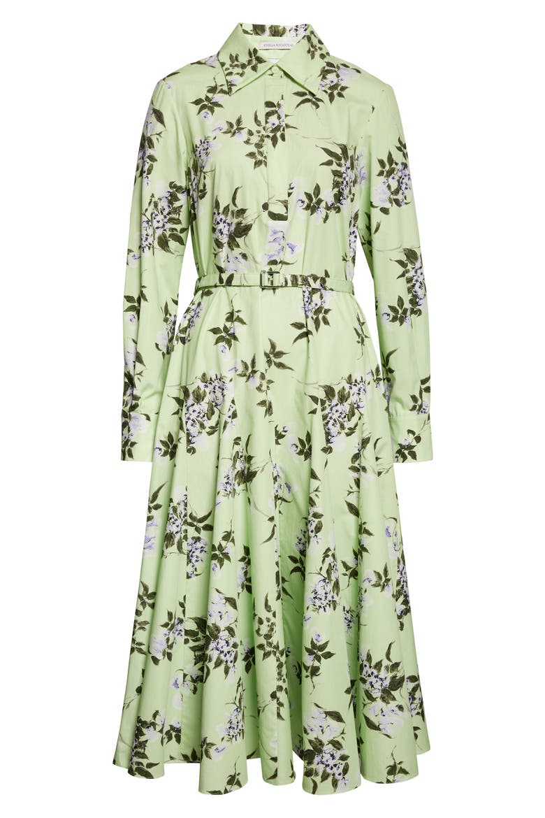 Marione Lilac, Lilies & Cherry Print Long Sleeve Organic Cotton Shirtdress, Alternate, color, GREEN-LILAC LILLIES/ CHERRY