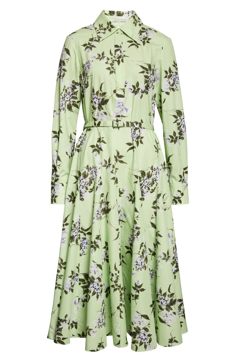 Emilia Wickstead Marione Lilac, Lilies & Cherry Print Long Sleeve Organic Cotton Shirtdress, Alternate, color, Green-Lilac Lillies/ Cherry